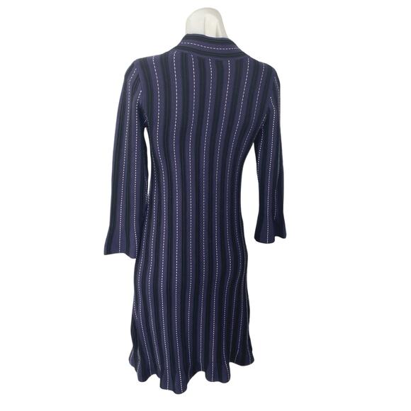 Ann Taylor Purple Black Long Bell Sleeve Mock Neck Mini Sweater Dress Size XXS - Picture 2 of 5